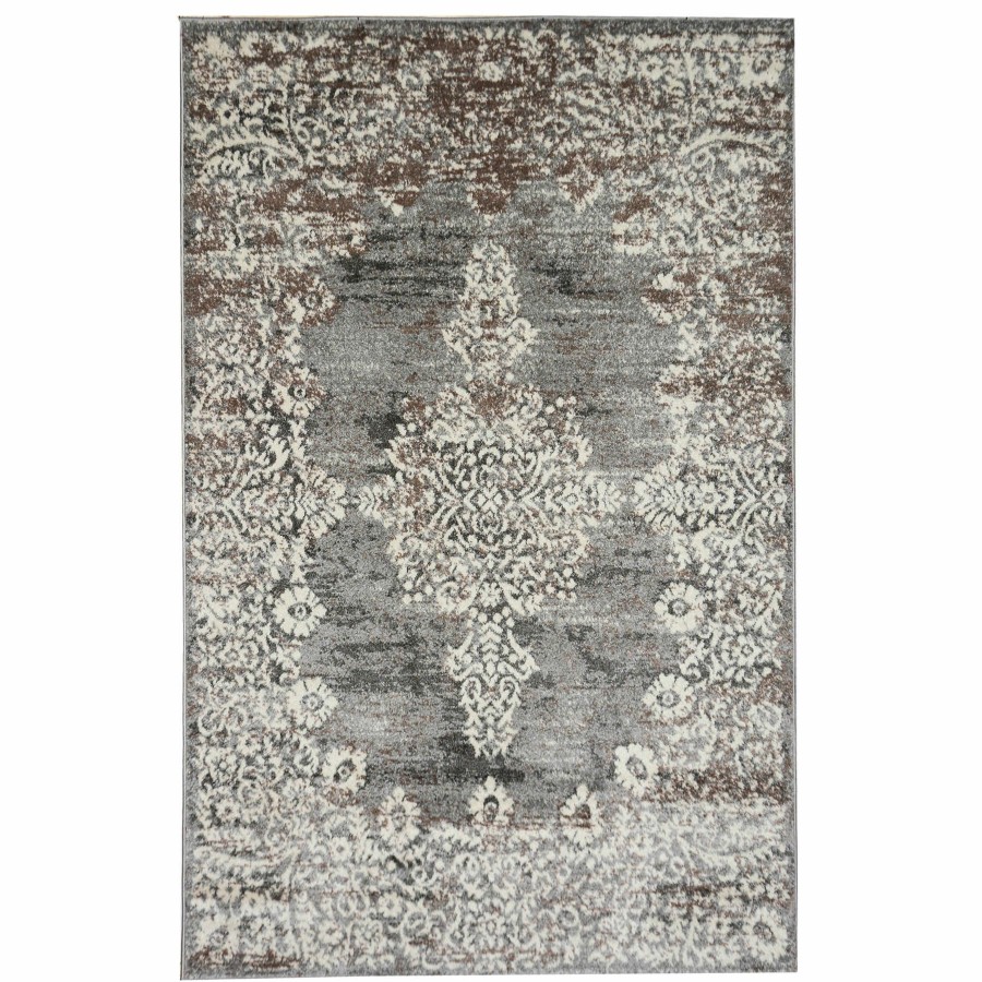 Rugs & Curtains * | Clearance Sale (D393) Grey & White Antique Medallion Area Rug, 8 10