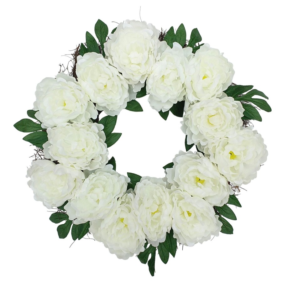 D Cor & Pillows * | Featured White Peony Spiral Vine Floral Wreath, 20