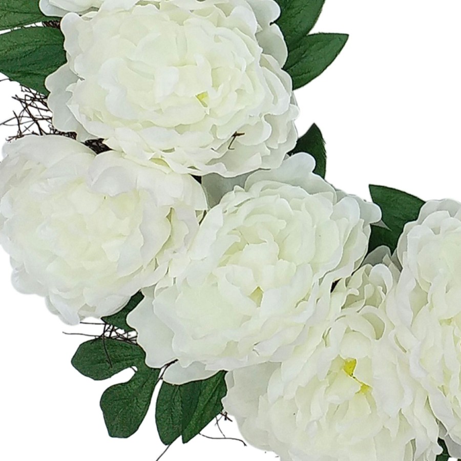 D Cor & Pillows * | Featured White Peony Spiral Vine Floral Wreath, 20