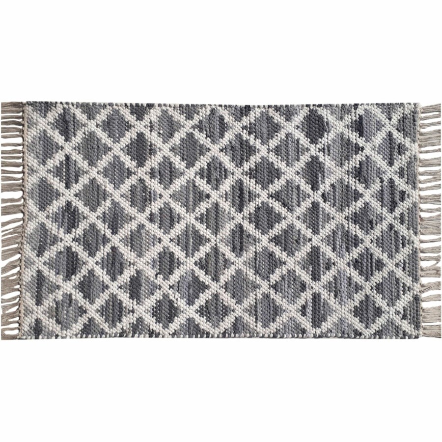 Rugs & Curtains * | Reliable Quality Boho Grey Lattice Chindi Fringe Accent Rug, 2 4