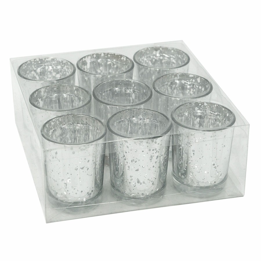 D Cor & Pillows * | Premium Set Of 9 Basic Distressed Silver Votive Candle Holders