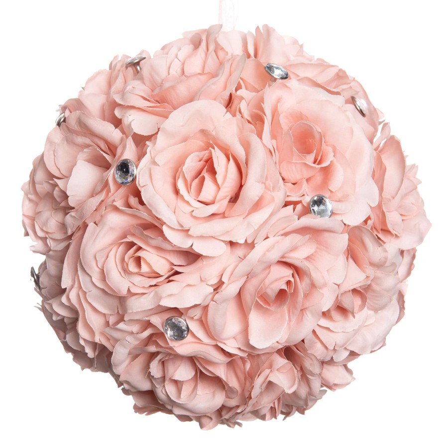 D Cor & Pillows * | Outlet Sale 8In Pink Rose Kissing Ball W/Rhinestones