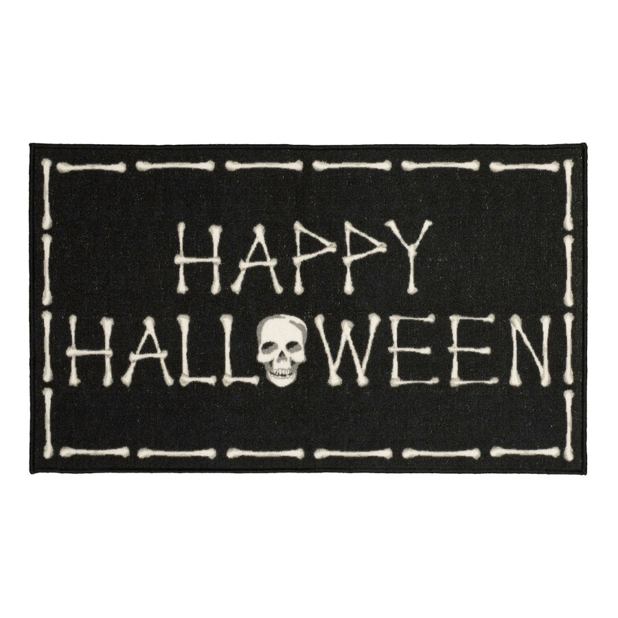 Rugs & Curtains * | Attractive Happy Halloween Skull & Bones Black Scatter Rug, 17 27