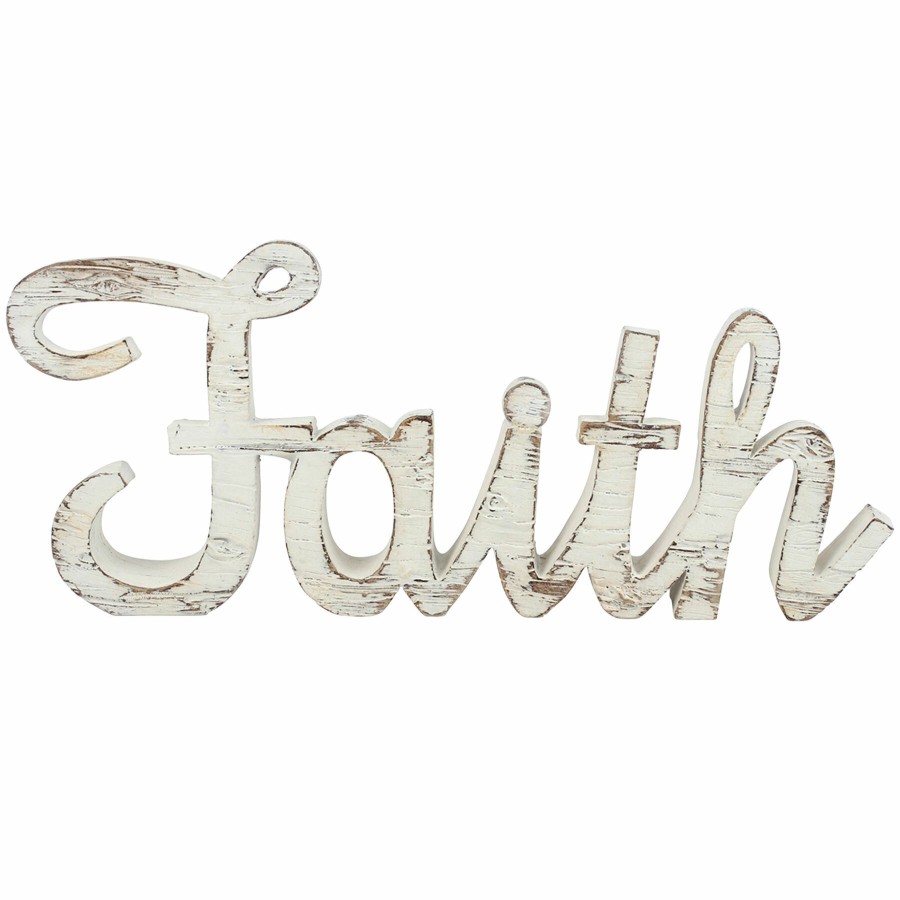 D Cor & Pillows * | Best Sellers Faith Cutout Distressed Table Sign, 5 3