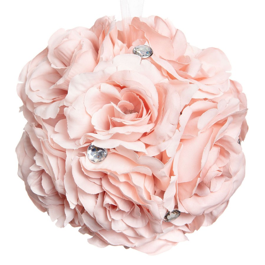 D Cor & Pillows * | Closeout Sale 6In Pink Rose Kissing Ball W/Rhinestones