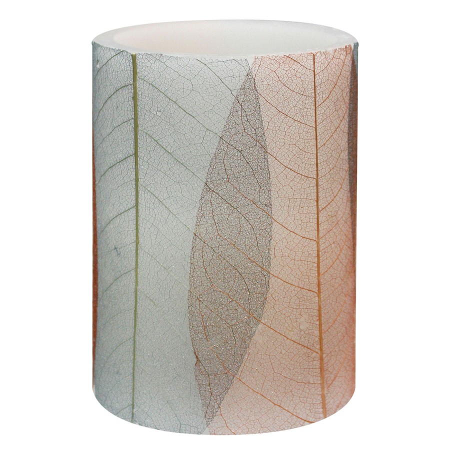 D Cor & Pillows * | Outlet Sale Honeybloom Leaf Wrapped Led Pillar Candle, 4