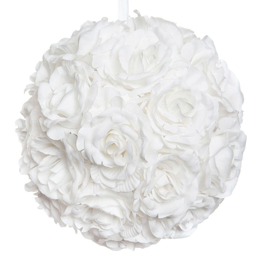 D Cor & Pillows * | Top Sellers 8In White Rose Kissing Ball