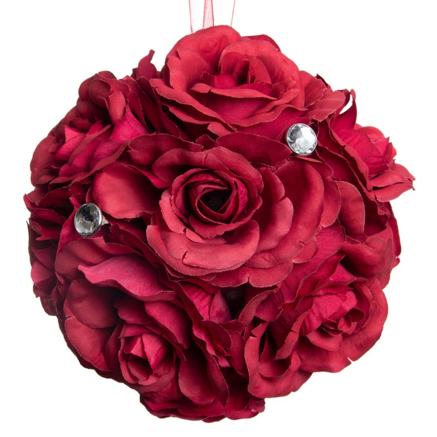 D Cor & Pillows * | Cheap Online 6In Red Rose Kissing Ball W/Rhinestones