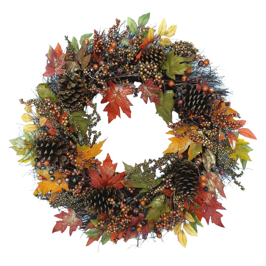 D Cor & Pillows * | Cheap Online 30In Glit Maple Lvs/Bry Wreath