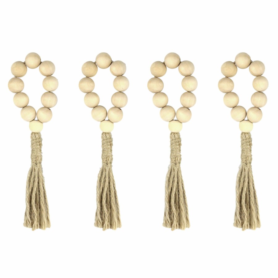 D Cor & Pillows * | Top Sellers Set Of 4 Wood Beaded Napkin Rings