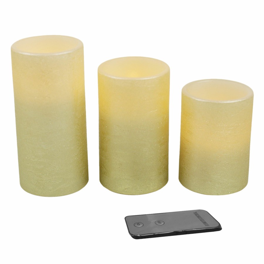 D Cor & Pillows * | Cheap Online Set Of 3 3X4 3X5 3X6 Led Wax Candles Gold