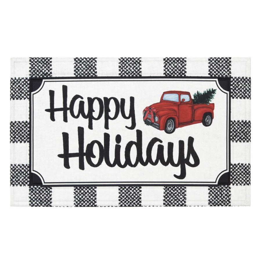 Rugs & Curtains * | Premium Happy Holidays Plaid Truck Doormat, 18 30