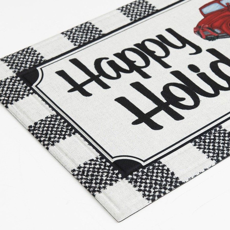 Rugs & Curtains * | Premium Happy Holidays Plaid Truck Doormat, 18 30