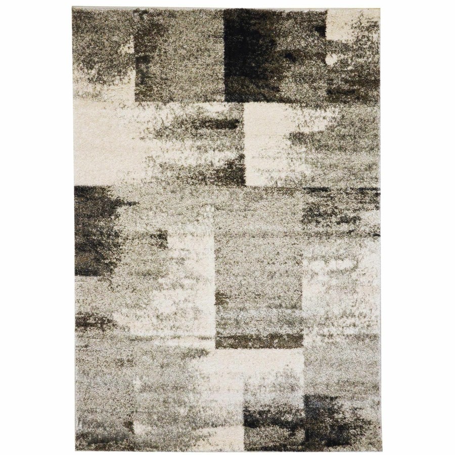 Rugs & Curtains * | Bargain Sale (B501) Ivory & Grey Abstract Block Area Rug, 5 8