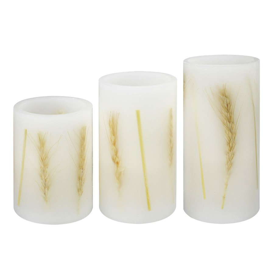 D Cor & Pillows * | Best Sellers Honeybloom 3-Pack Wheat Embedded Led Candles