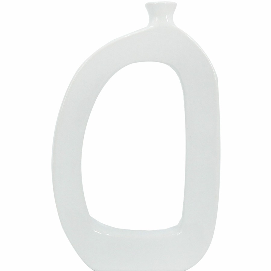 D Cor & Pillows * | Exclusive Design White Open Ceramic Vase, 12