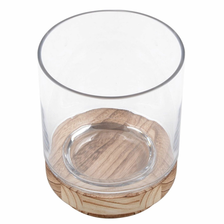 D Cor & Pillows * | Top Sellers Clear Glass Hurricane Candle Holder With Wood Base, 7