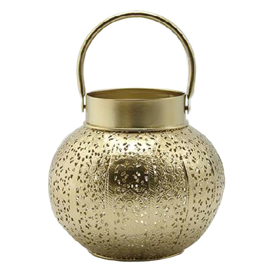 D Cor & Pillows * | Top Sellers Gold Metal Punch Lantern, 8