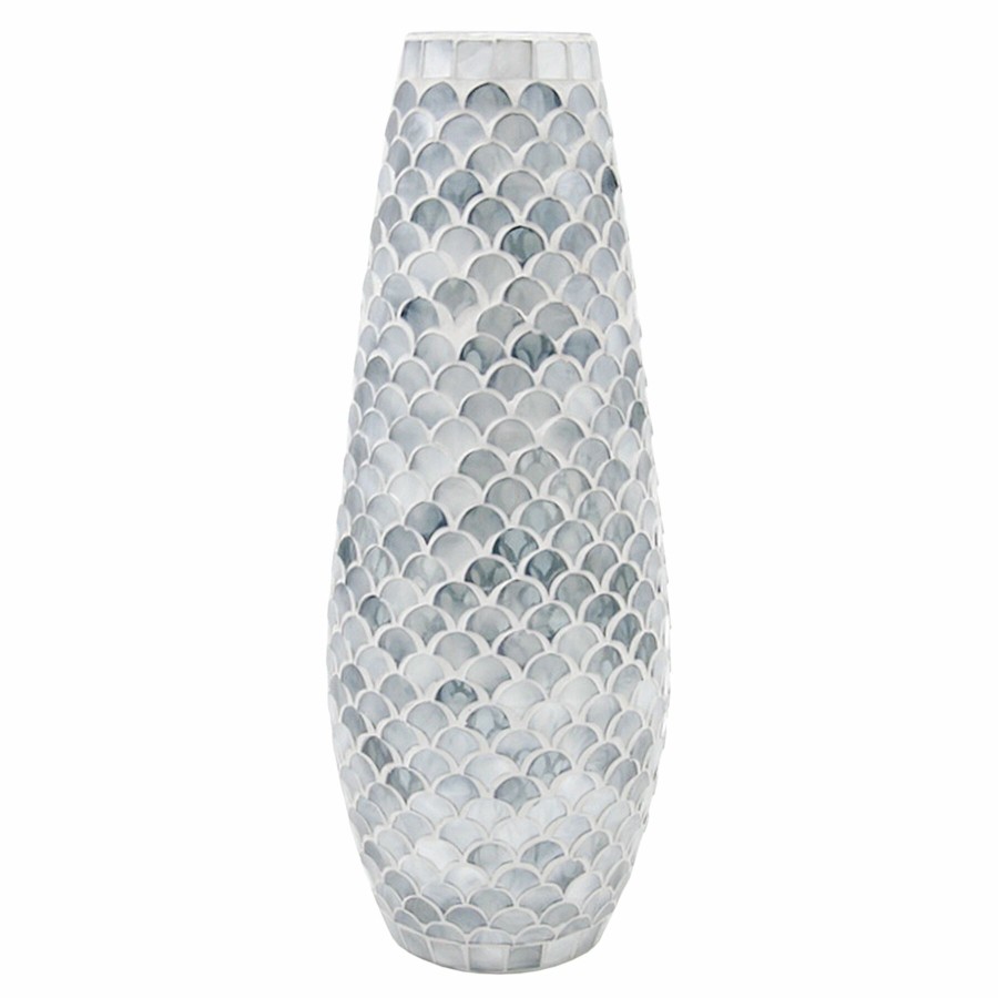 D Cor & Pillows * | Bargain Sale Grey Oval Mosaic Glass Vase, 15