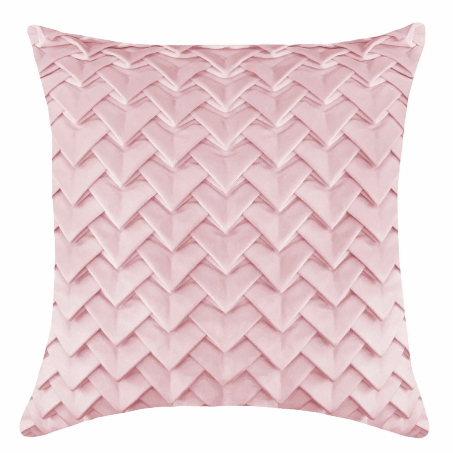 Pillows * | Sale Blush Pink Triangles Pleated Velvet Throw Pillow, 18