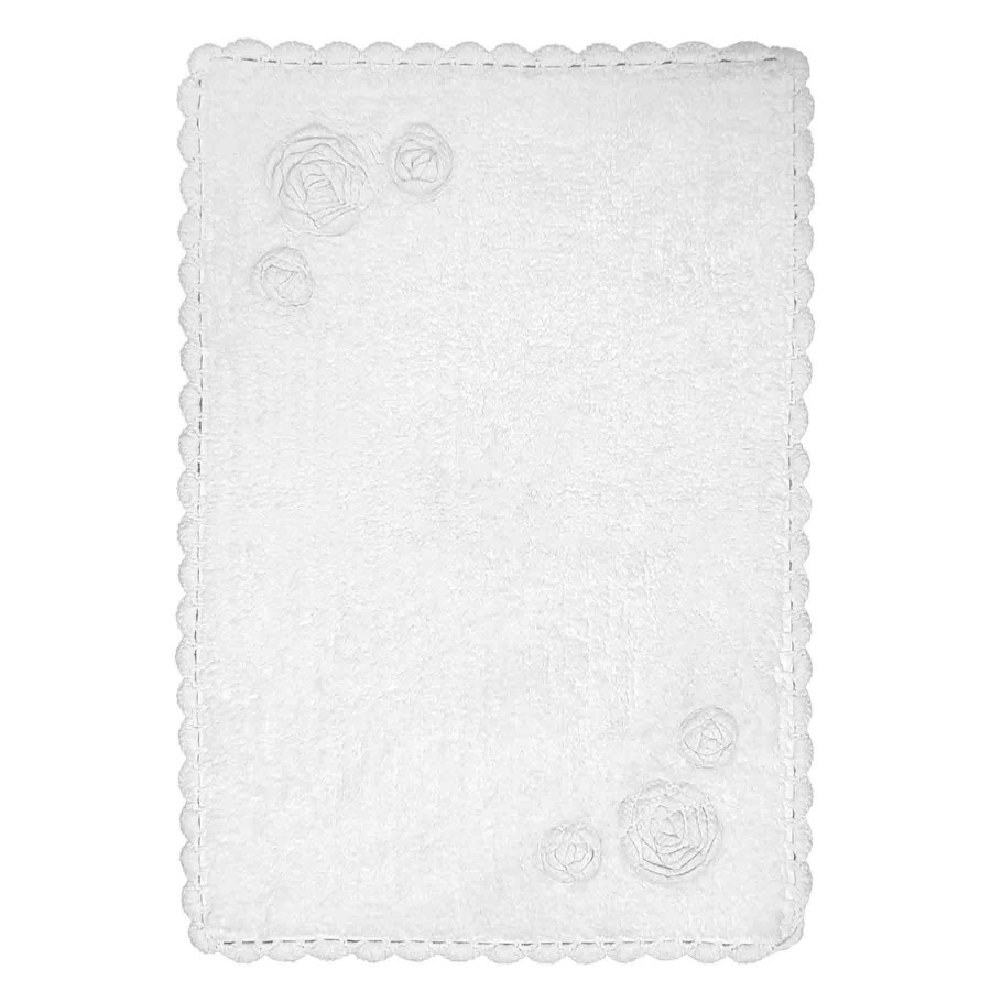 Rugs & Curtains * | Clearance Sale Grace Mitchell White Cabbage Rose With Crochet Edge Bath Rug, 20 30