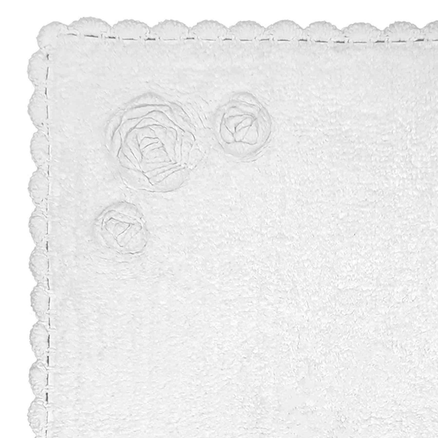 Rugs & Curtains * | Clearance Sale Grace Mitchell White Cabbage Rose With Crochet Edge Bath Rug, 20 30