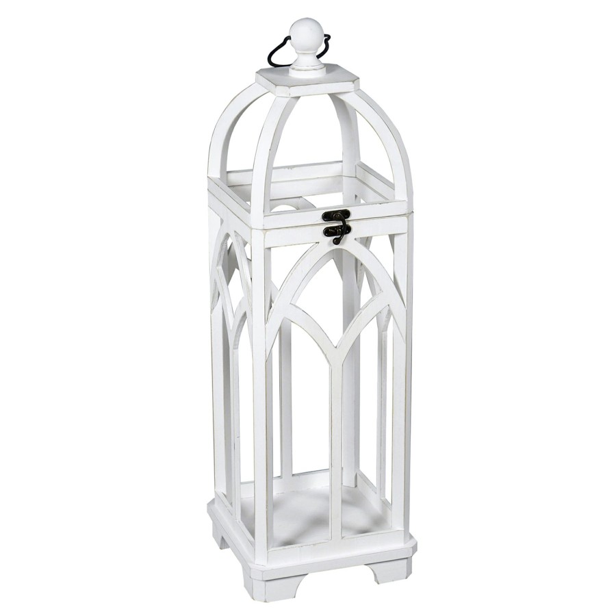 D Cor & Pillows * | Outlet Sale White Wooden Lantern, 34