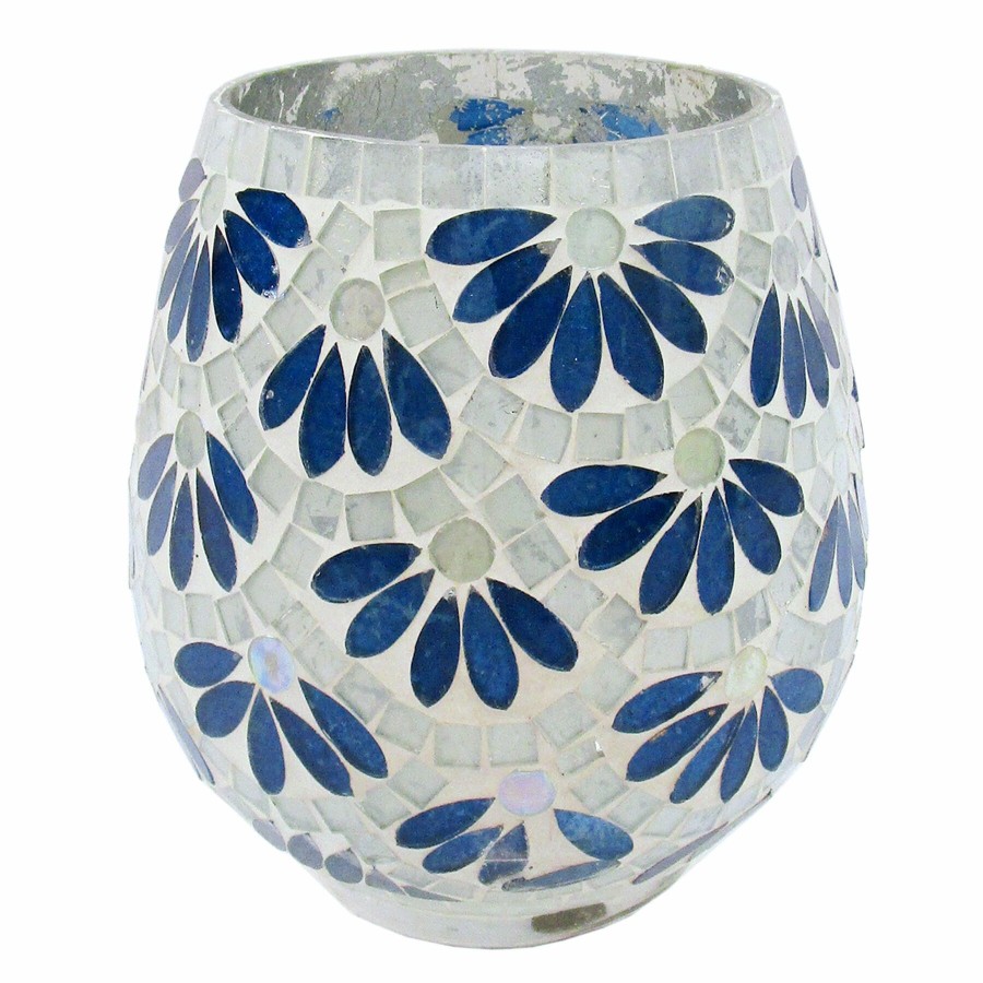 D Cor & Pillows * | Sale Tracey Boyd Blue Floral Mosaic Hurricane, 6.5