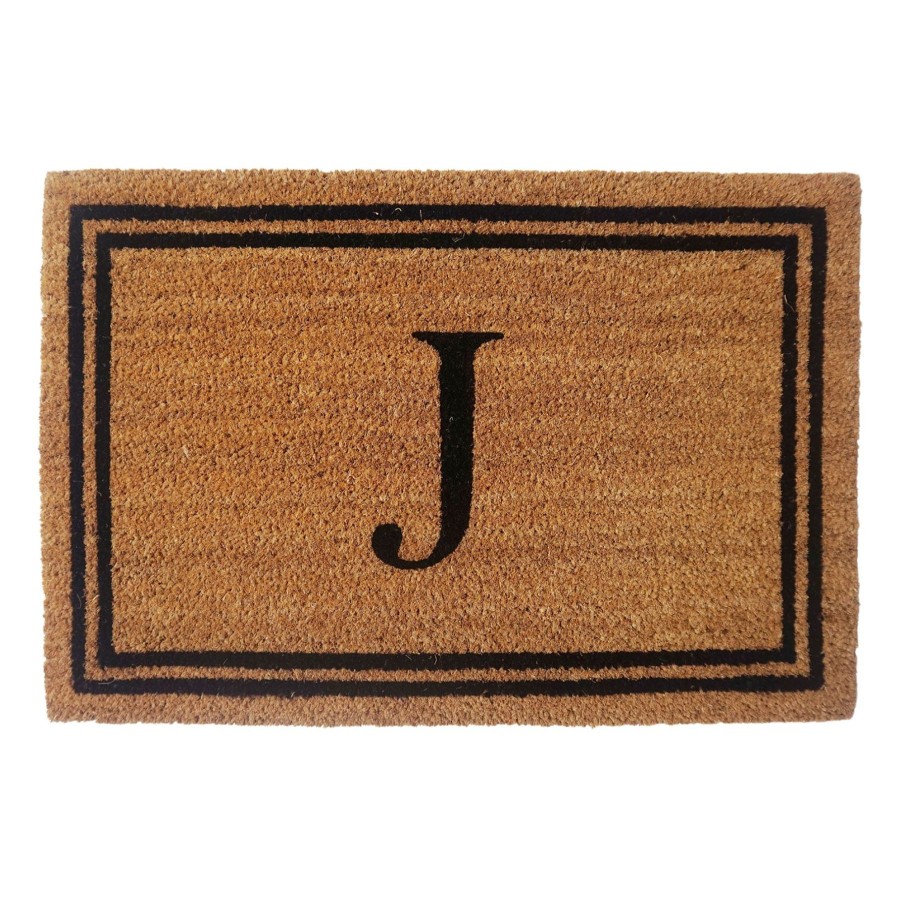 Rugs & Curtains * | Exclusive Monogram J Black Natural Border Coir Mat, 18 27