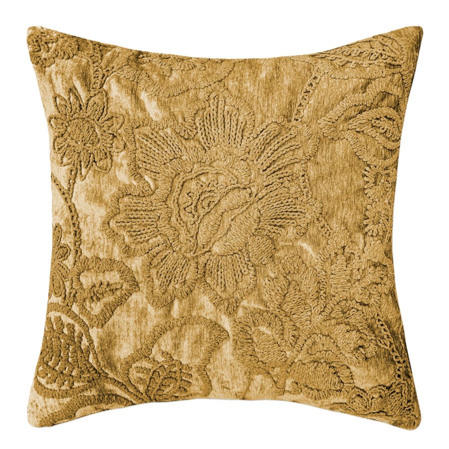 Pillows * | Attractive Frannie Yellow Floral Embroidered Throw Pillow, 18