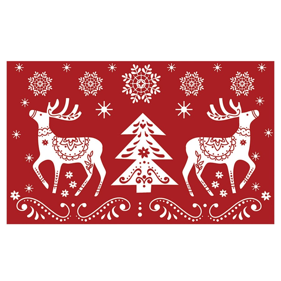 Rugs & Curtains * | Exclusive Yule Tidings Red Nordic Folk Kitchen Mat, 18 30