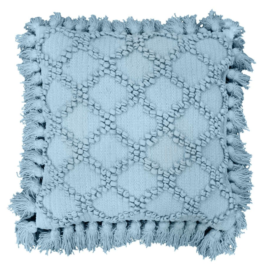 Pillows * | Original Light Blue Diamond Woven Fringe Throw Pillow, 18