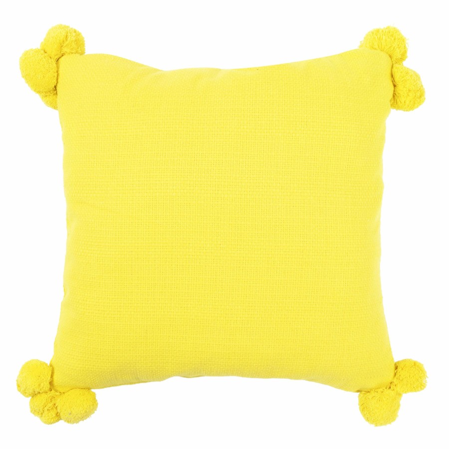 Pillows * | Discount Sale Tracey Boyd Yellow Pom Pom Throw Pillow, 16