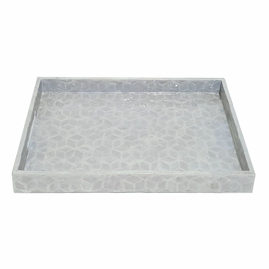 D Cor & Pillows * | Exclusive Design Grace Mitchell Cream Capiz Decorative Tray, 16