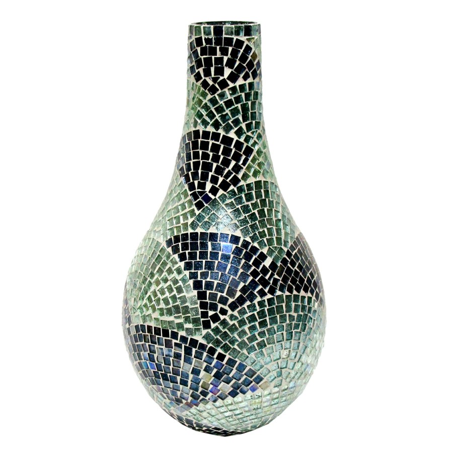 D Cor & Pillows * | Sale Ty Pennington Blue Mosaic Patterned Glass Vase, 14