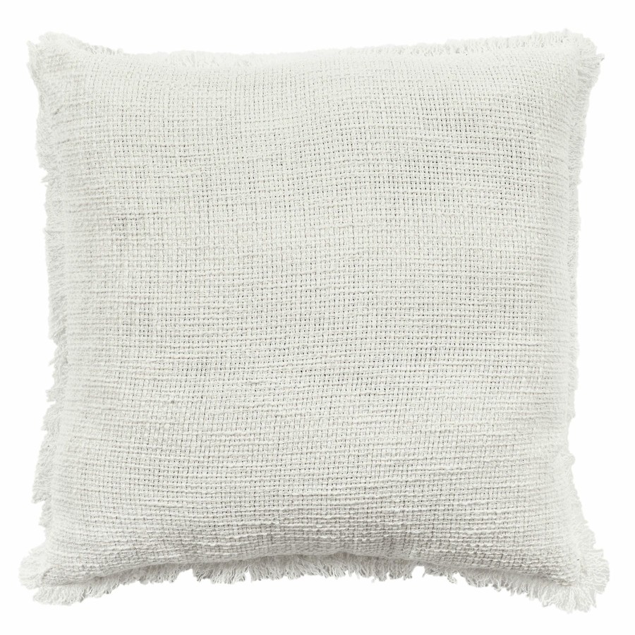 Pillows * | Exclusive White Cotton Waffle Textured Fringe Throw Pillow, 18