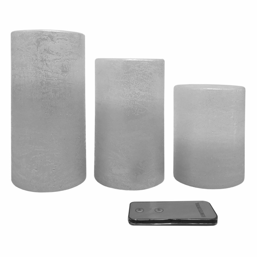 D Cor & Pillows * | Attractive Set Of 3 3X4 3X5 3X6 Led Wax Candles Silver