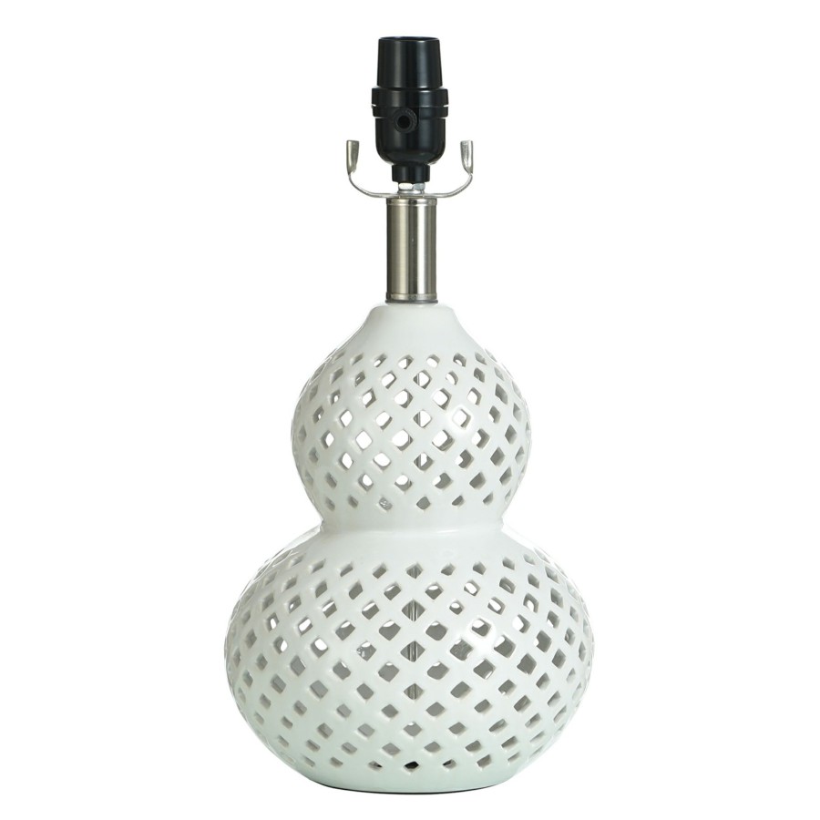 D Cor & Pillows * | Bargain Sale Grace Mitchell White Lattice Double Gourd Accent Lamp, 14