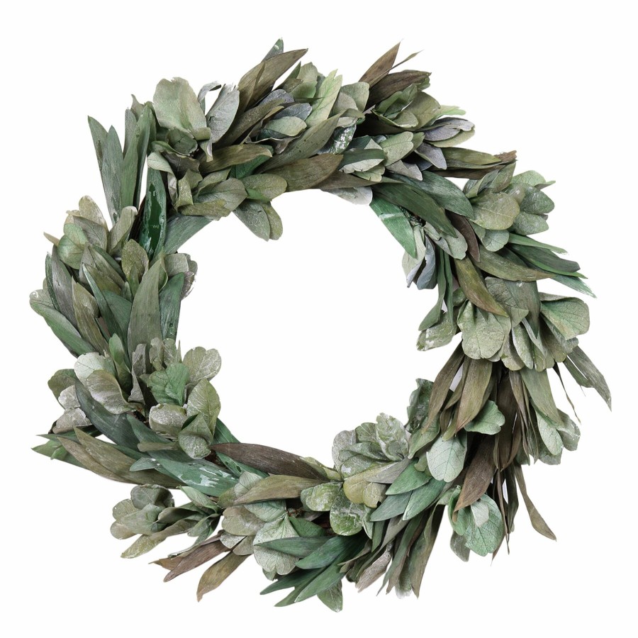 D Cor & Pillows * | Cheap Online Dried Green Leaves Wreath 16In.