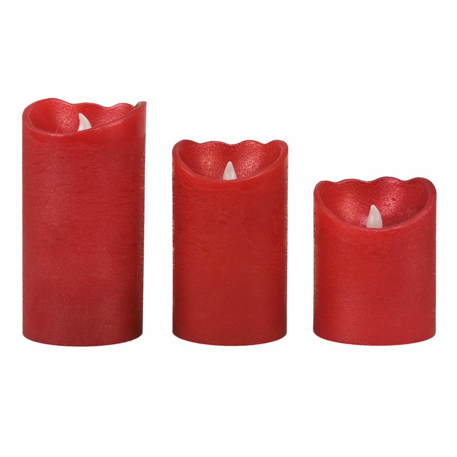 D Cor & Pillows * | Outlet Sale Set Of 3 3X4 3X5 3X6 Led Wax Bevel Connection Candles Red