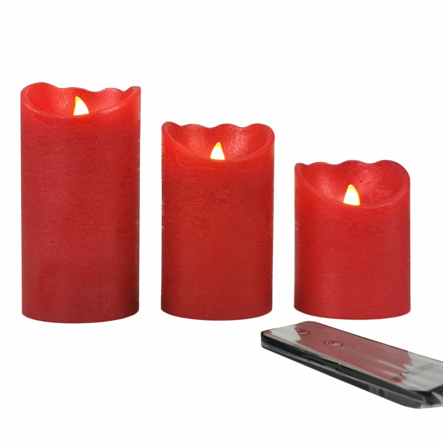 D Cor & Pillows * | Outlet Sale Set Of 3 3X4 3X5 3X6 Led Wax Bevel Connection Candles Red