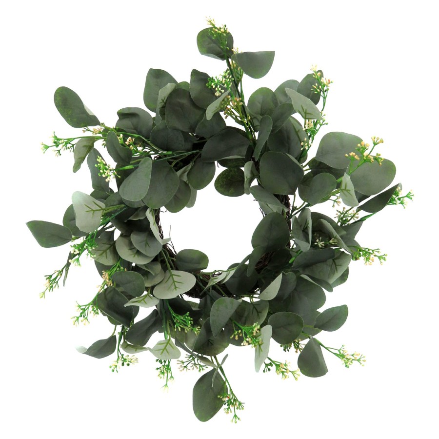 D Cor & Pillows * | Premium Green Eucalyptus Mini Wreath, 16