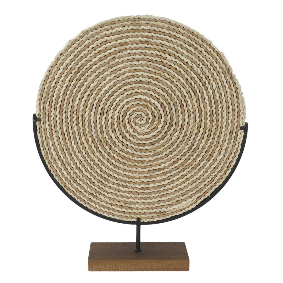 D Cor & Pillows * | Clearance Sale 29In Circle Reed/Wood Floor Decor