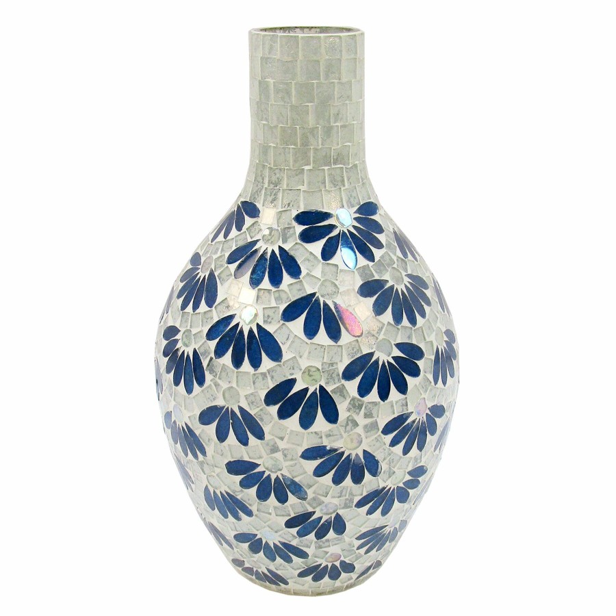 D Cor & Pillows * | Sale Tracey Boyd Blue Floral Mosaic Vase, 12