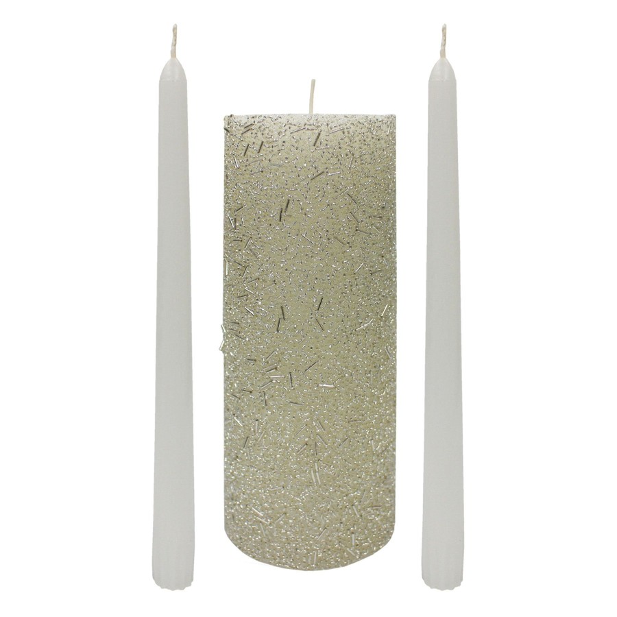 D Cor & Pillows * | Reliable Quality Silver Beaded Unity Candle Set