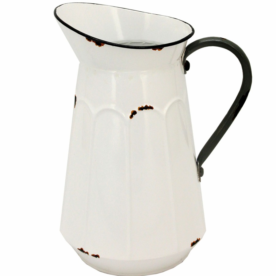 D Cor & Pillows * | Premium White Metal Farmhouse Jug, 10.5