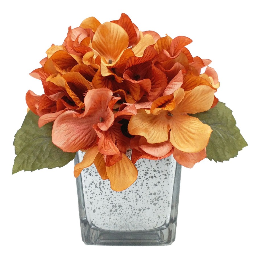 D Cor & Pillows * | Top Sellers Orange Hydrangea In Mercury Glass Vase, 6.5