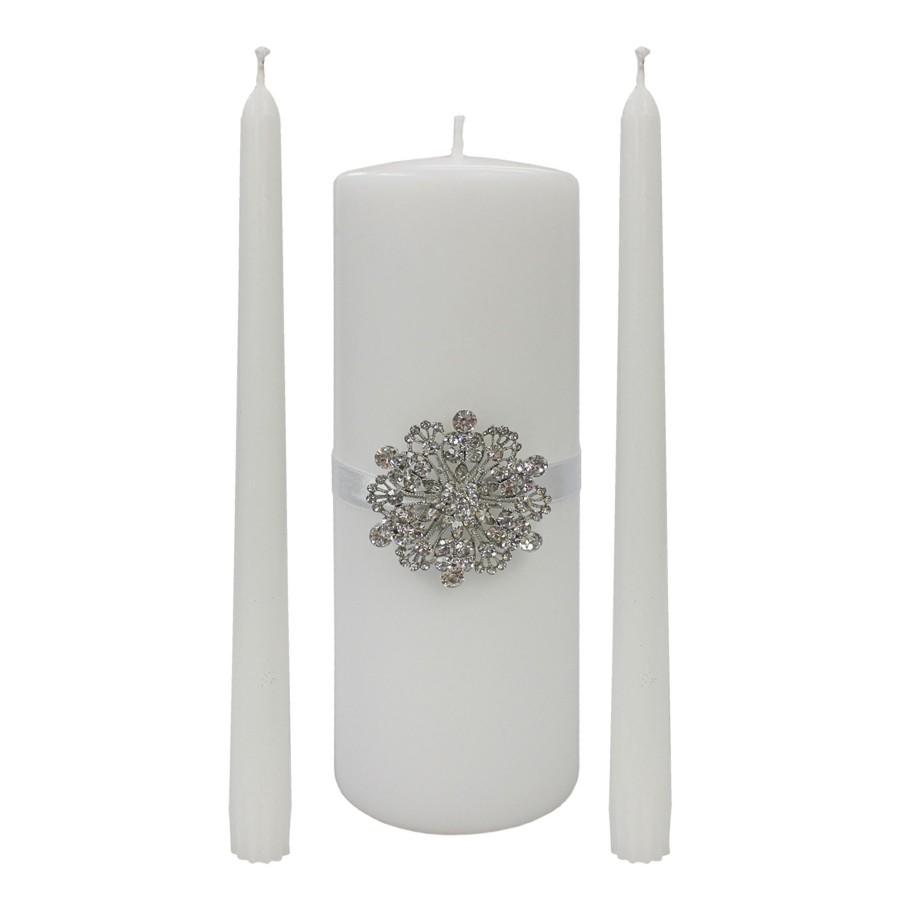 D Cor & Pillows * | Premium White Unity Candle Set With Brooch