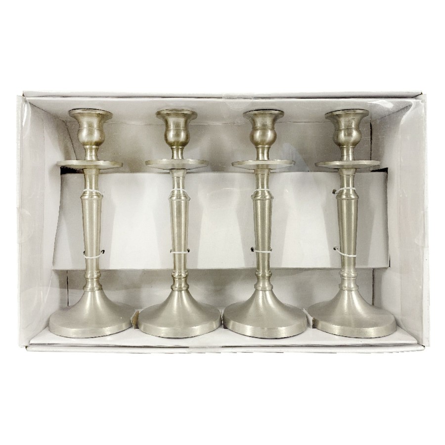 D Cor & Pillows * | Discount Sale Set Of 4 Silver Taper Candle Holders, 8