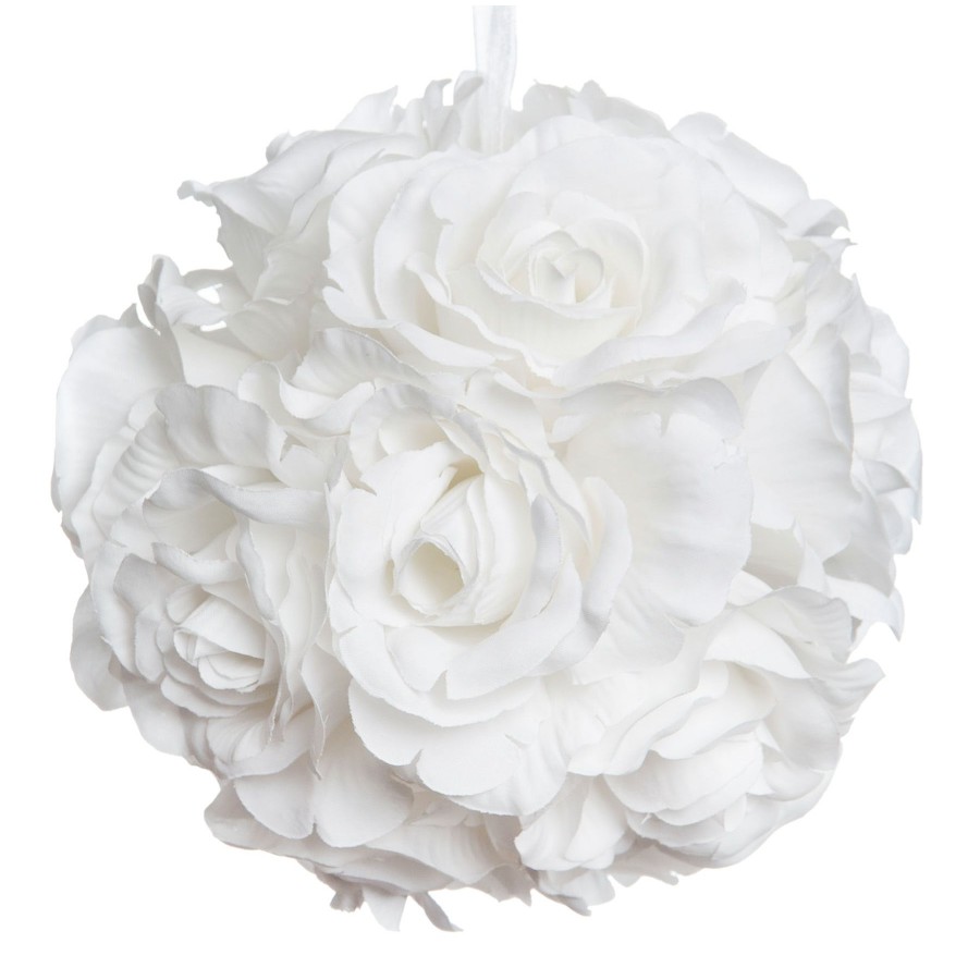 D Cor & Pillows * | Attractive 6In White Rose Kissing Ball